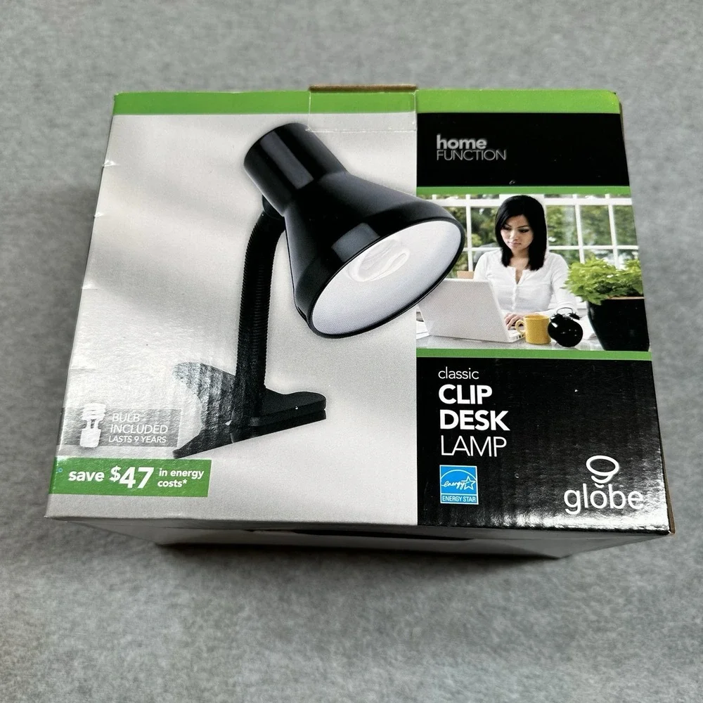 Globe Home Function‎ Black Classic Clip Desk Lamp W/ CFL Bulb Back To School